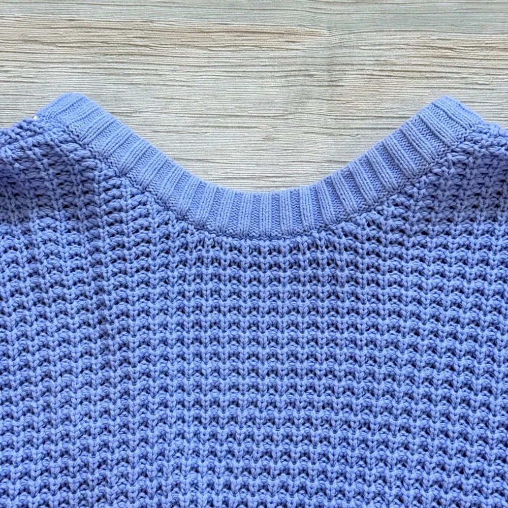 POPSUGAR Waffle Knit Cardigan Sweater Blue Mustard Yellow Cuffs Womens Medium